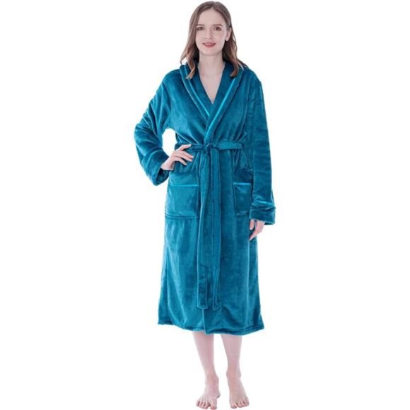 Fleece Robe For Women,‎ Plush Warm Bathrobe Womens, Fluffy Soft Spa Long Robe - Picture 3 of 7
